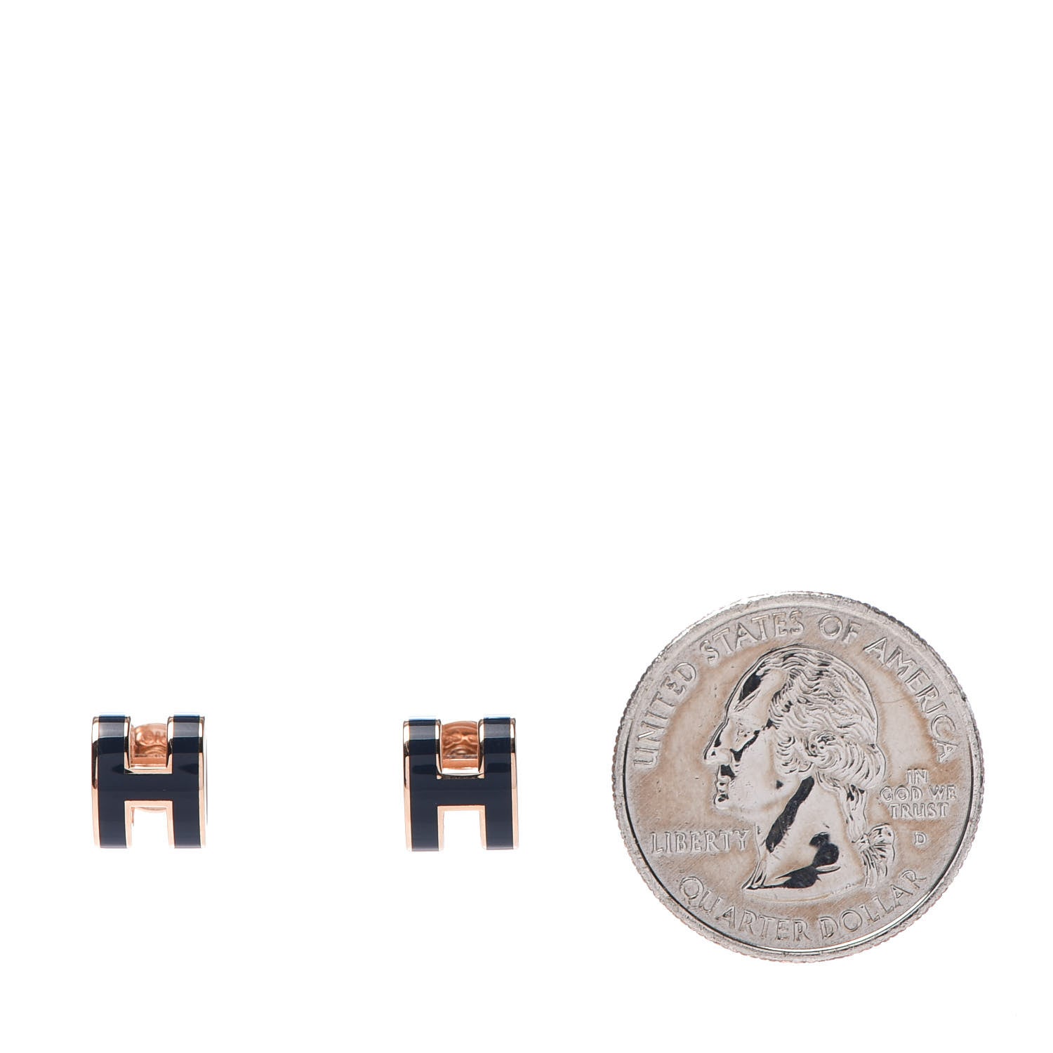 Hermes Rose Gold Lacquered Mini Pop H Earrings Bleu Fonce 2 of 5