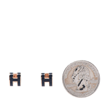 Hermes Rose Gold Lacquered Mini Pop H Earrings Bleu Fonce 2 of 5