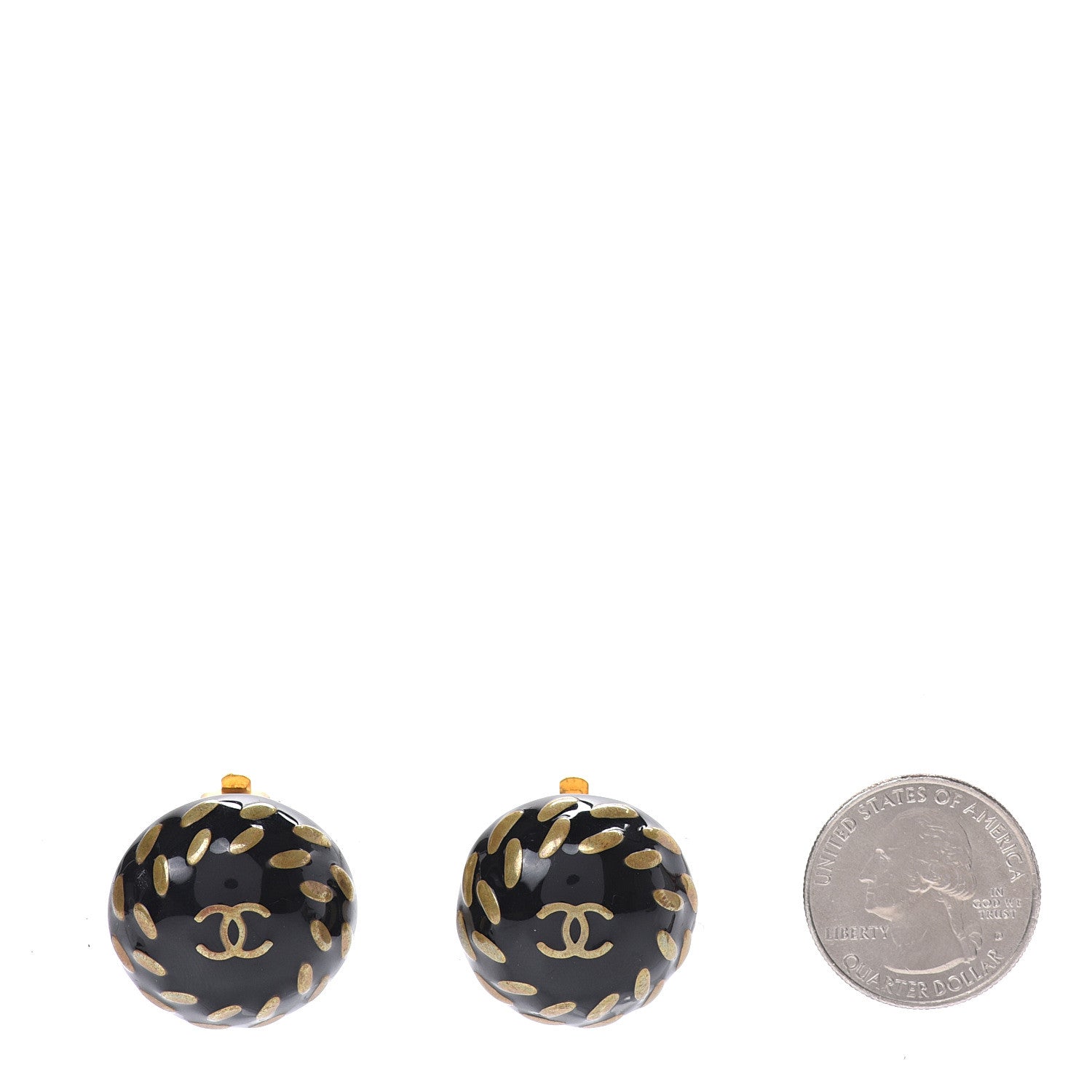 Chanel Resin CC Clip On Earrings Black Gold 2 of 5