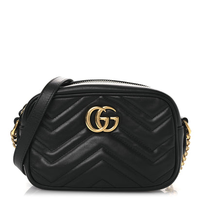 Gucci Calfskin Matelasse Mini GG Marmont Chain Shoulder Bag Black 1 of 10
