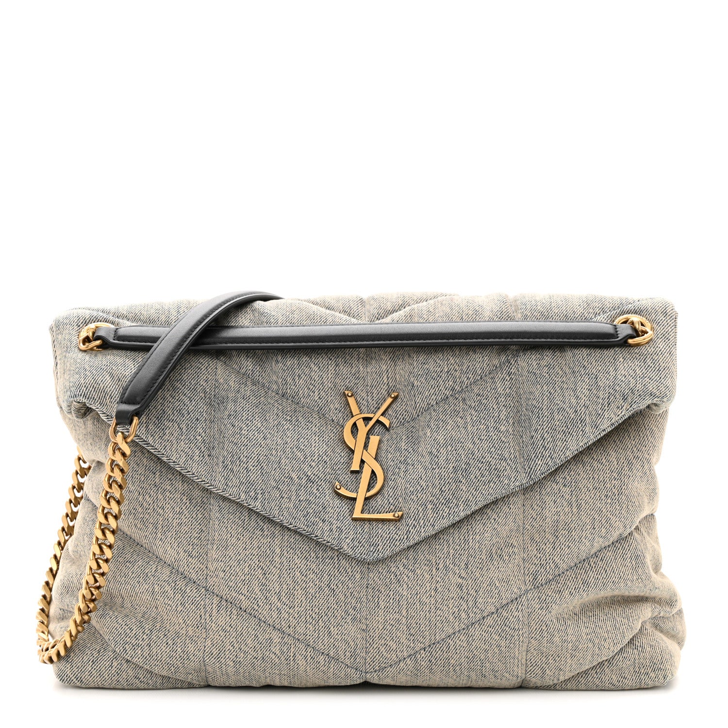 Saint Laurent Denim Quilted Medium Loulou Puffer Monogram Chain Satchel Azur 1 of 10