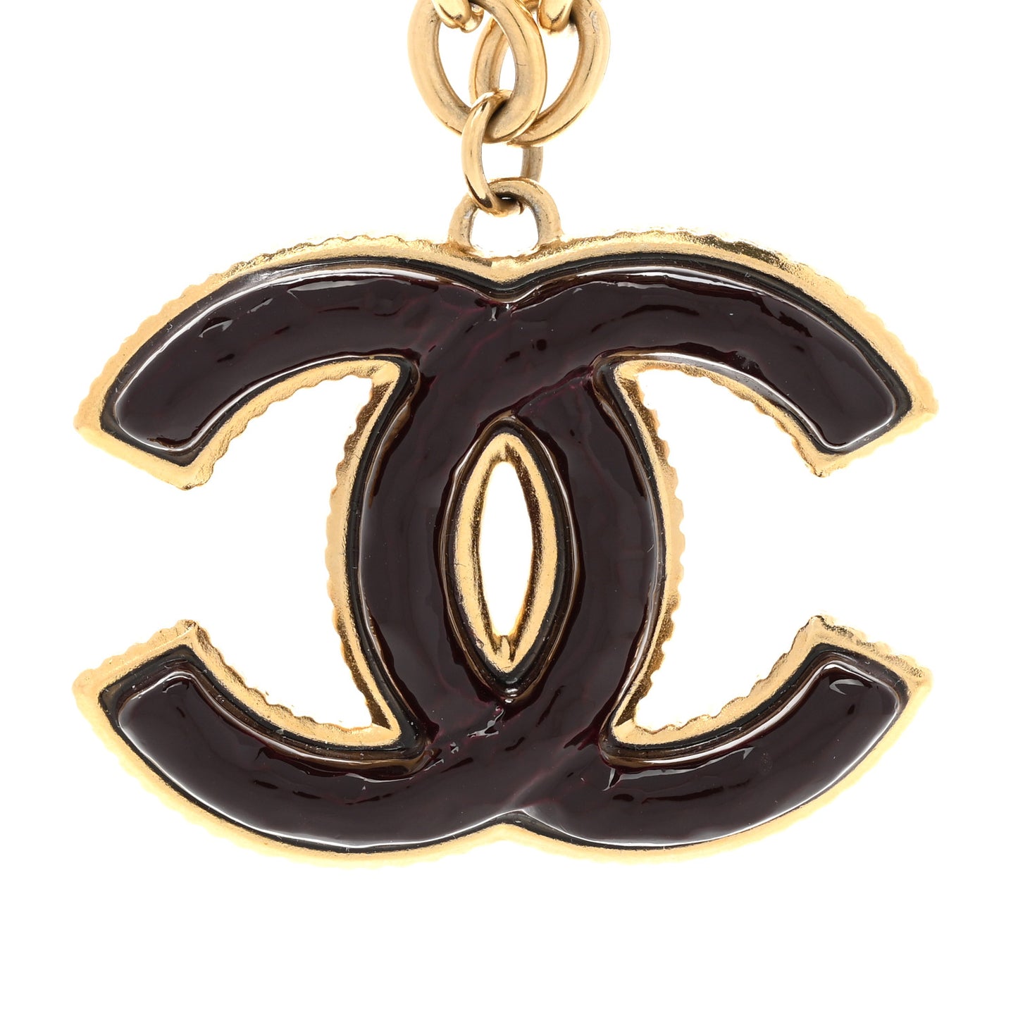 Metal Enamel CC Necklace Gold Brown
