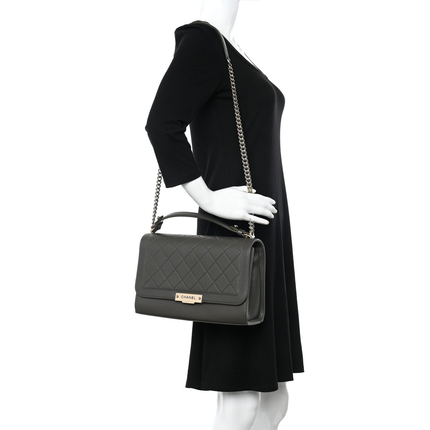 Chanel Grained Calfskin Quilted Medium Label Click Flap Bag Khaki 2 of 11