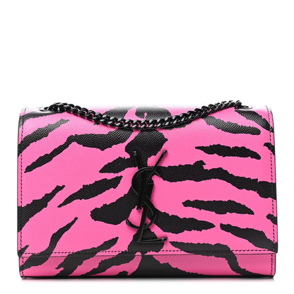 Saint Laurent Grain De Poudre Zebra Print Small Monogram Kate Satchel Fuxia Black 1 of 7
