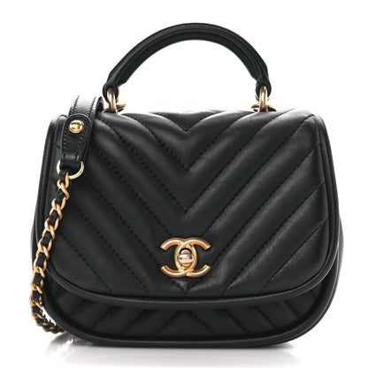 Chanel Lambskin Reverse Chevron Quilted Mini Round Top Handle Flap Black 1 of 11