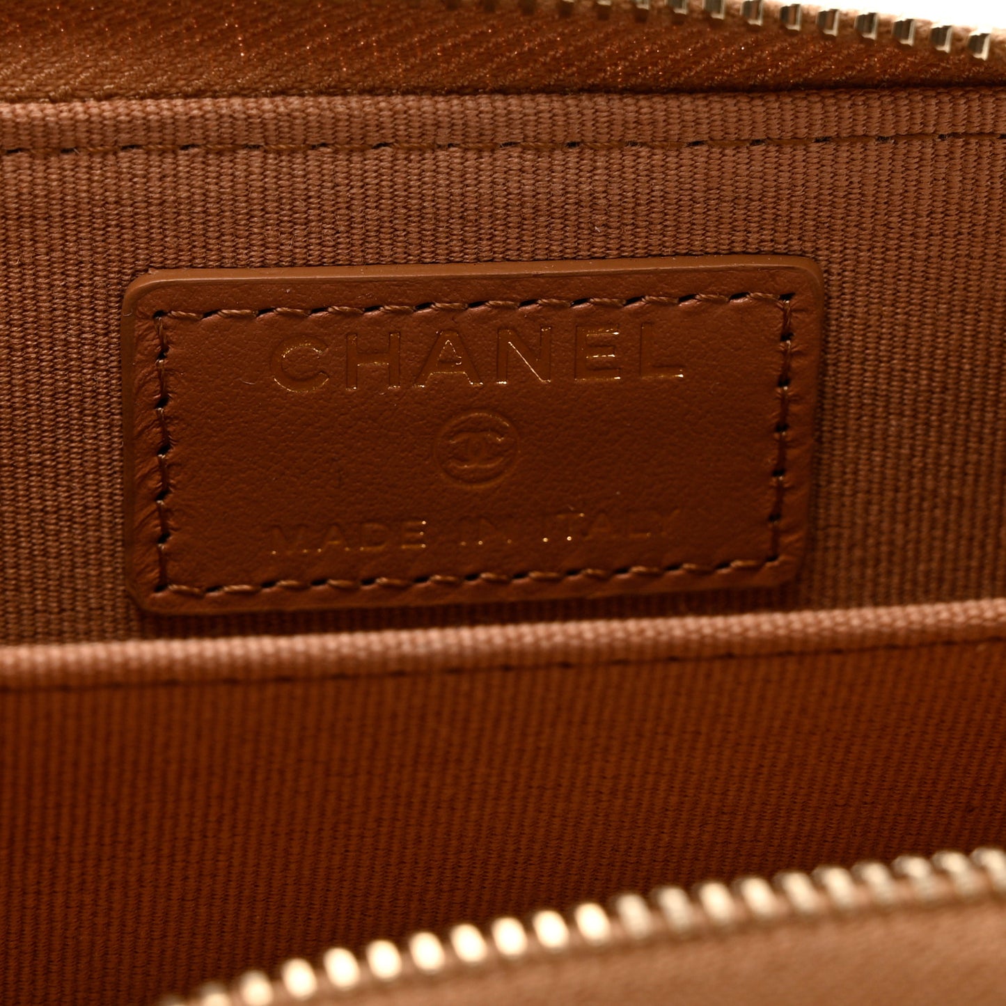 Lambskin Quilted Chanel 19 Vertical Zip Card Holder Wallet Brown