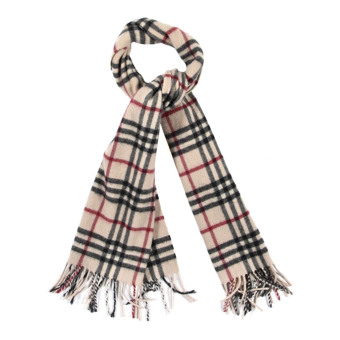 Cashmere Giant Heritage Check Fringe Scarf Camel