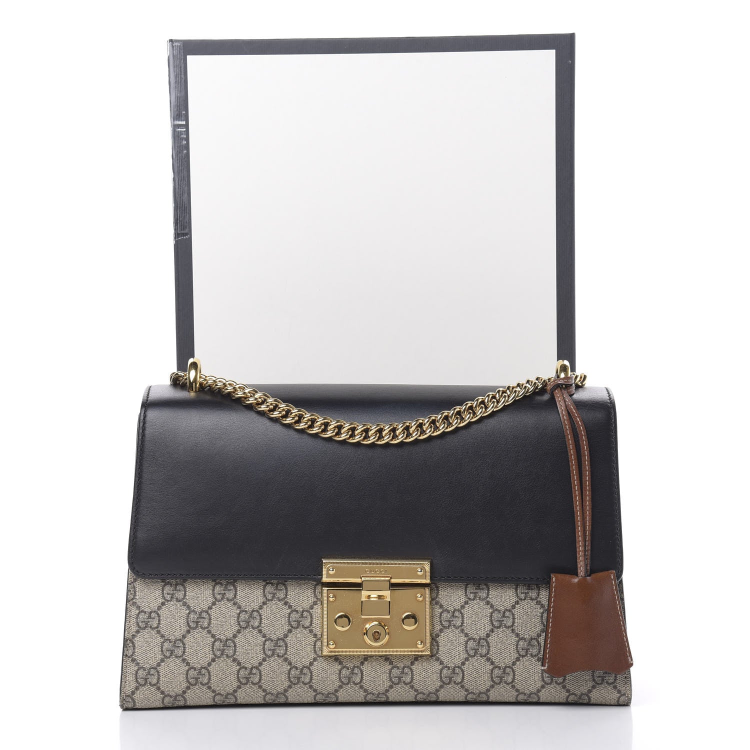 Gucci GG Supreme Monogram Calfskin Medium Padlock Shoulder Bag Beige Black Cuir 16 of 16