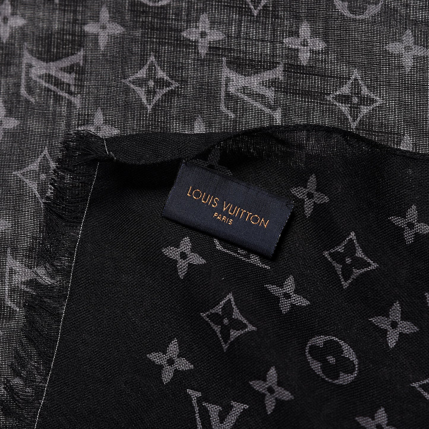 Silk Cashmere Monogram Split Stole Black