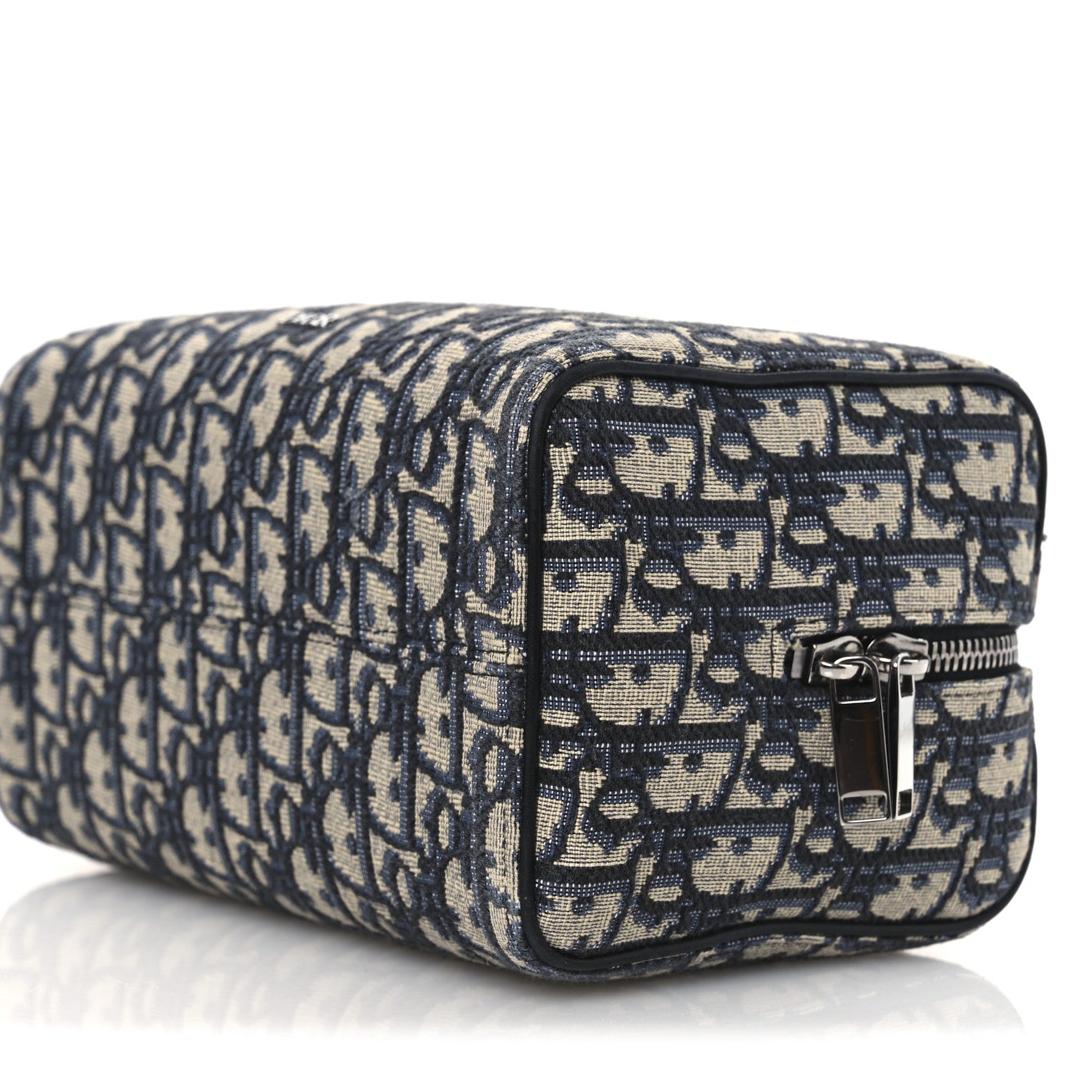 Christian Dior Oblique Jacquard Grained Calfskin Lingot Toiletry Case Blue Black 10 of 11