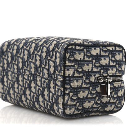 Christian Dior Oblique Jacquard Grained Calfskin Lingot Toiletry Case Blue Black 10 of 11