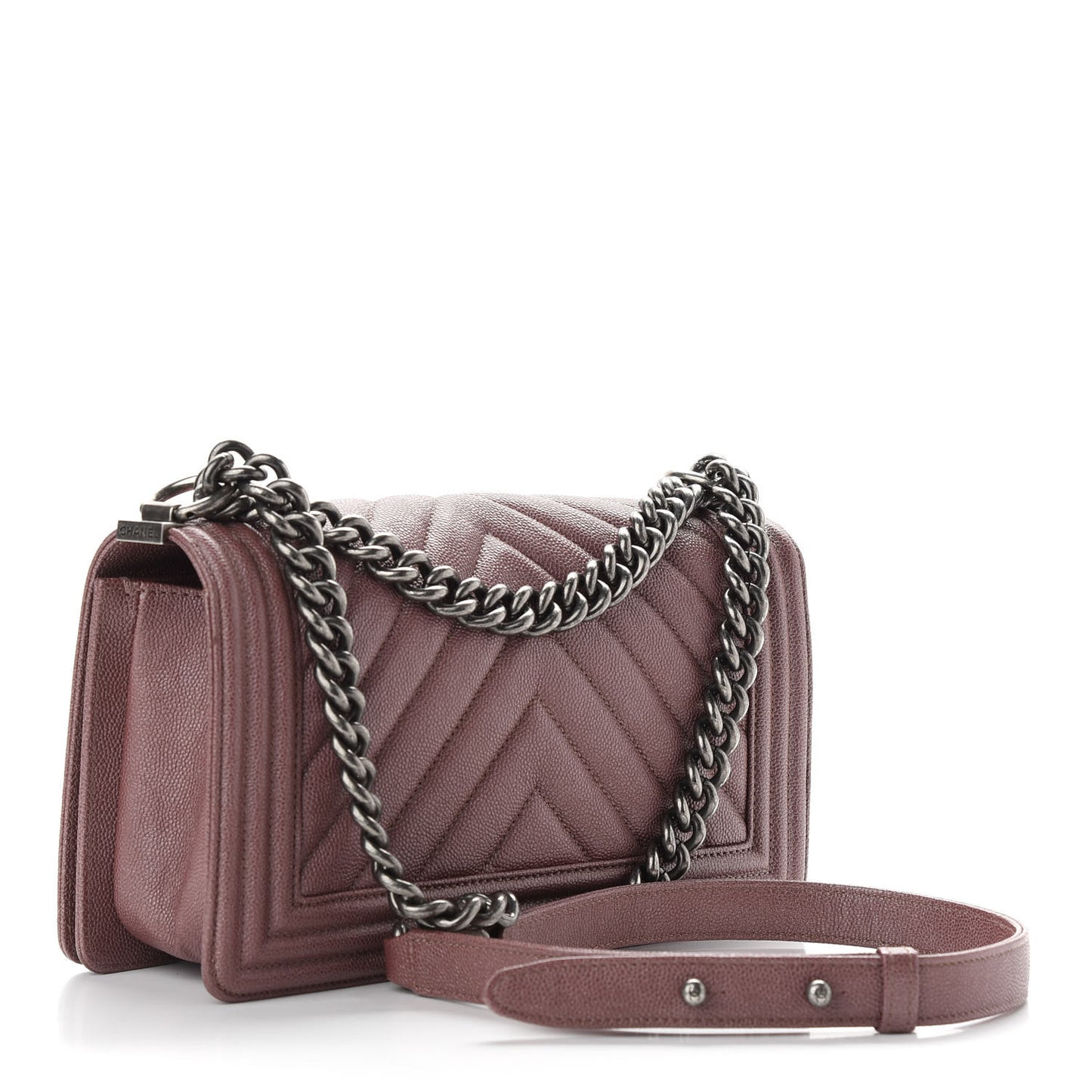 Metallic Caviar Chevron Quilted Medium Boy Flap Dark Pink