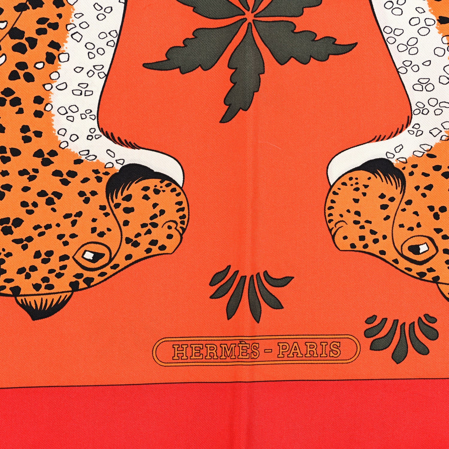 Hermes Silk Les Leopards Scarf 90 Orange Abricot Vert 2 of 4