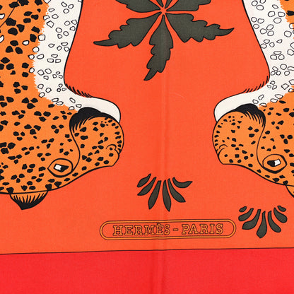 Hermes Silk Les Leopards Scarf 90 Orange Abricot Vert 2 of 4