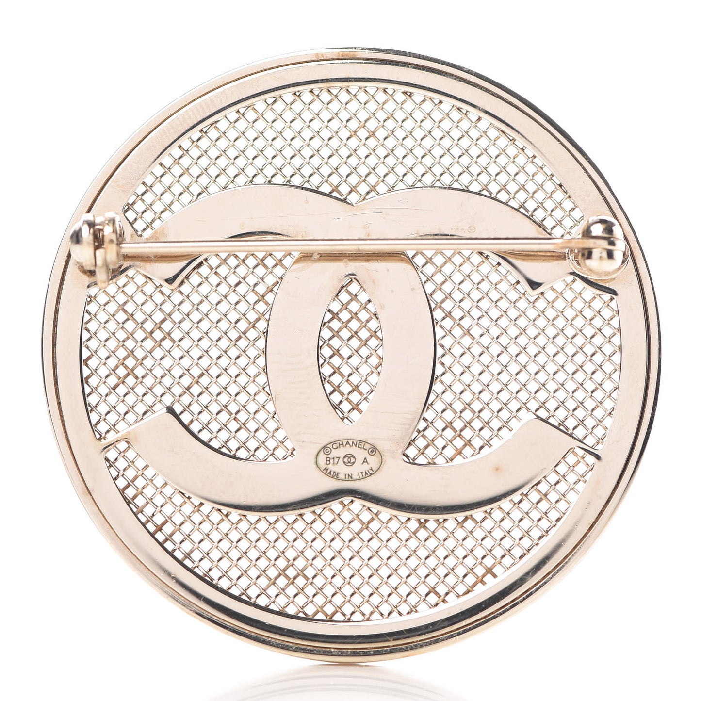 Mesh Circle CC Brooch Gold