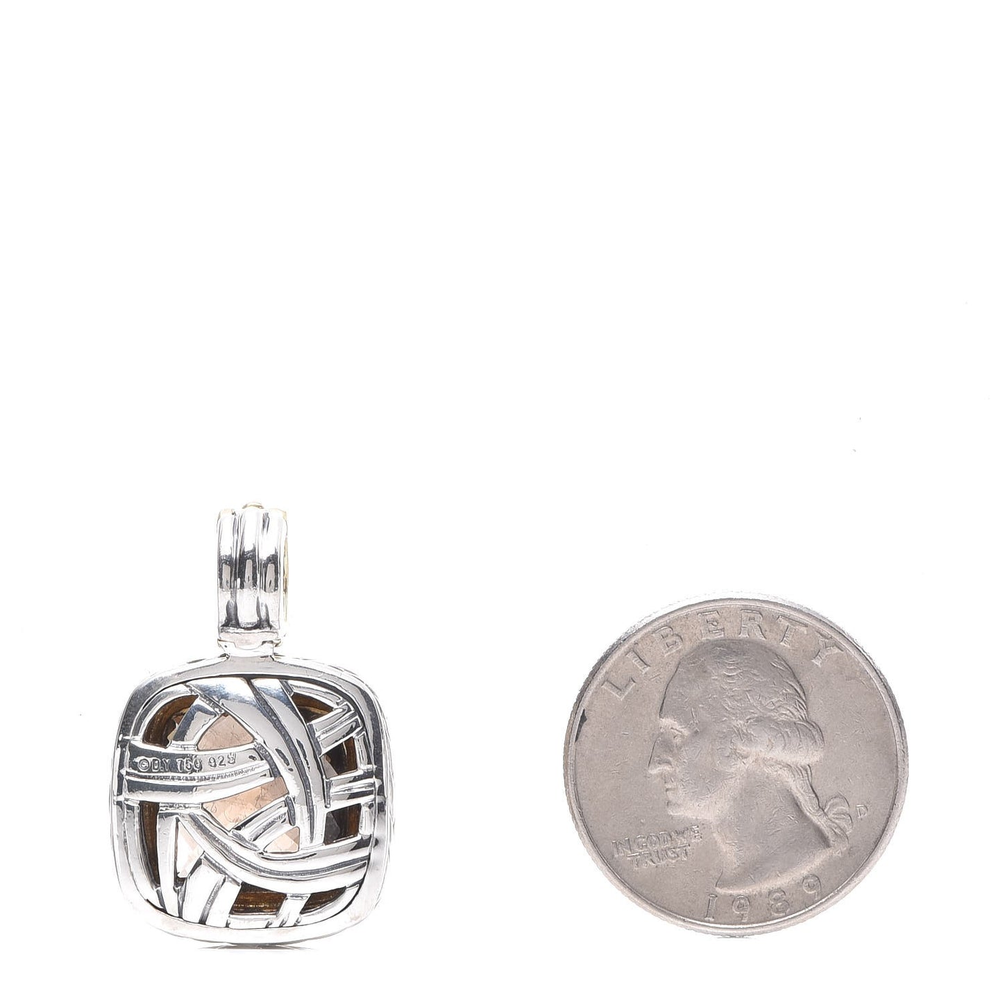 Sterling Silver 18K Yellow Gold Diamond Smoky Quartz 14mm Albion Enhancer Pendant