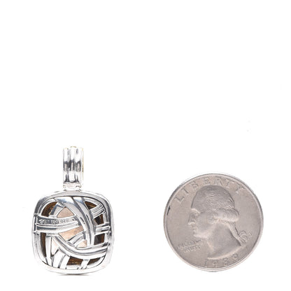 David Yurman Sterling Silver 18K Yellow Gold Diamond Smoky Quartz 14mm Albion Enhancer Pendant 2 of 3