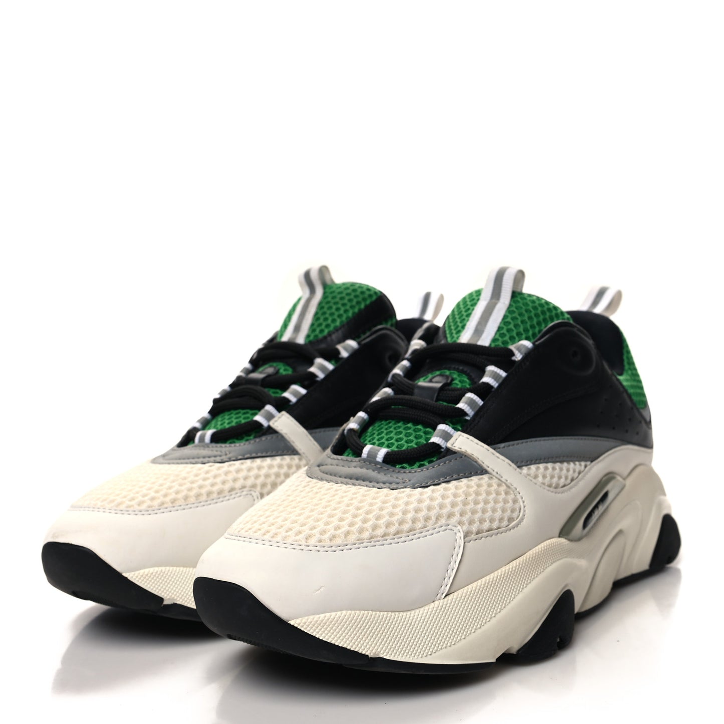 Technical Mesh Calfskin Mens B22 Sneakers 44 Green Black White