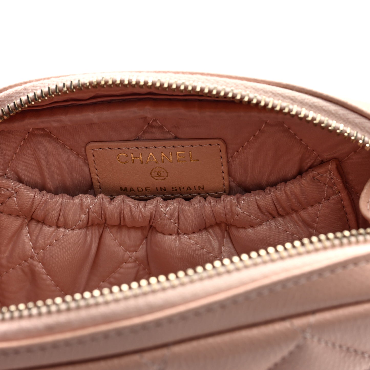 Caviar Quilted Small Curvy Pouch Cosmetic Case Light Pink