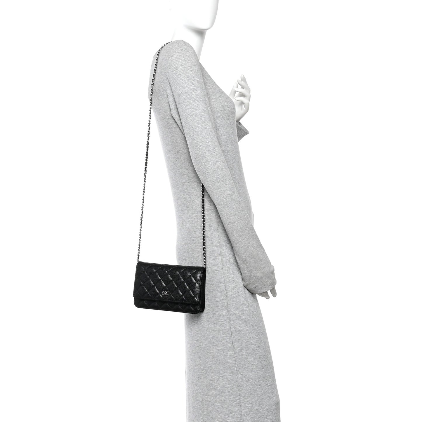 Caviar Quilted Wallet on Chain WOC Black