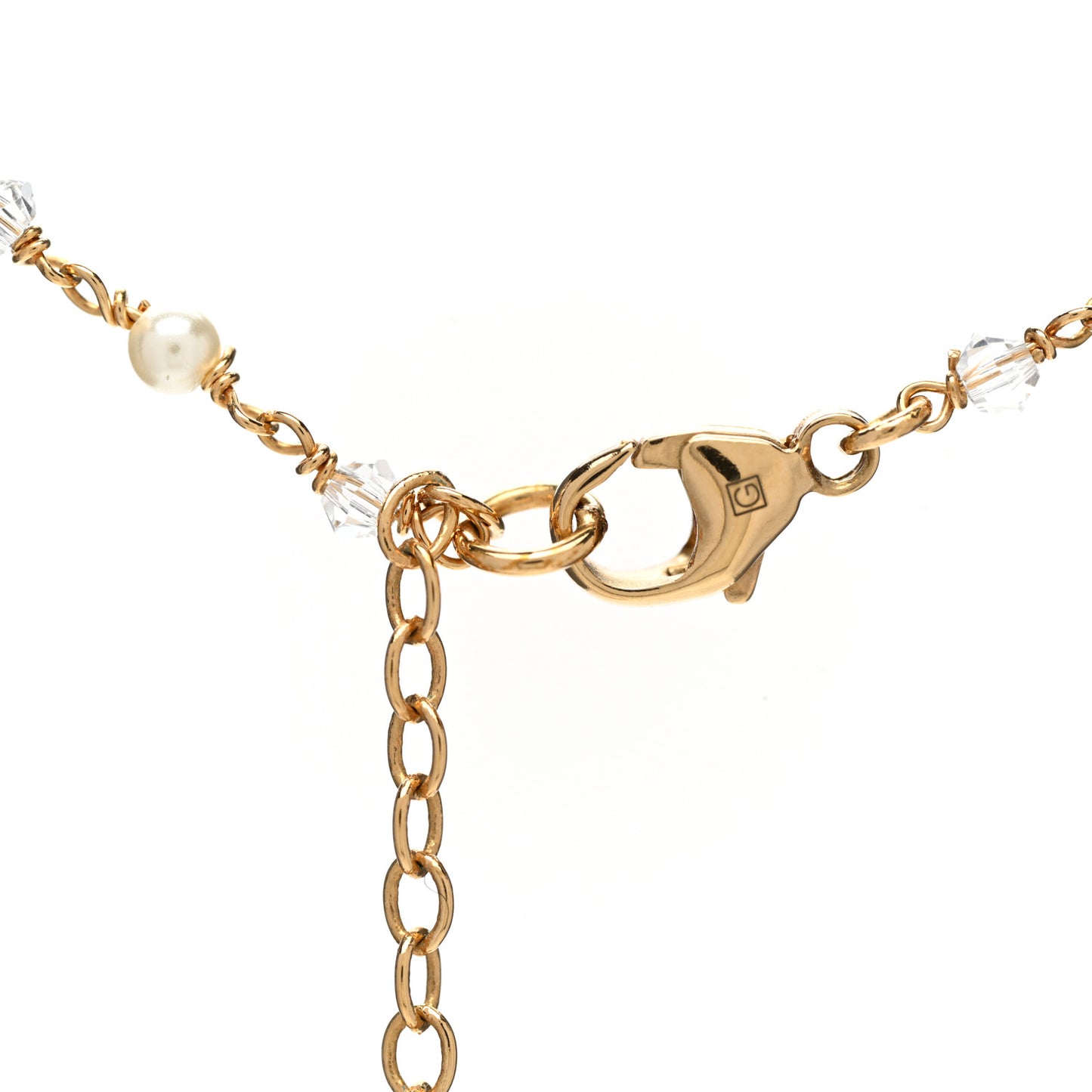 Metal Crystal Pearl Heart Necklace Gold Blue