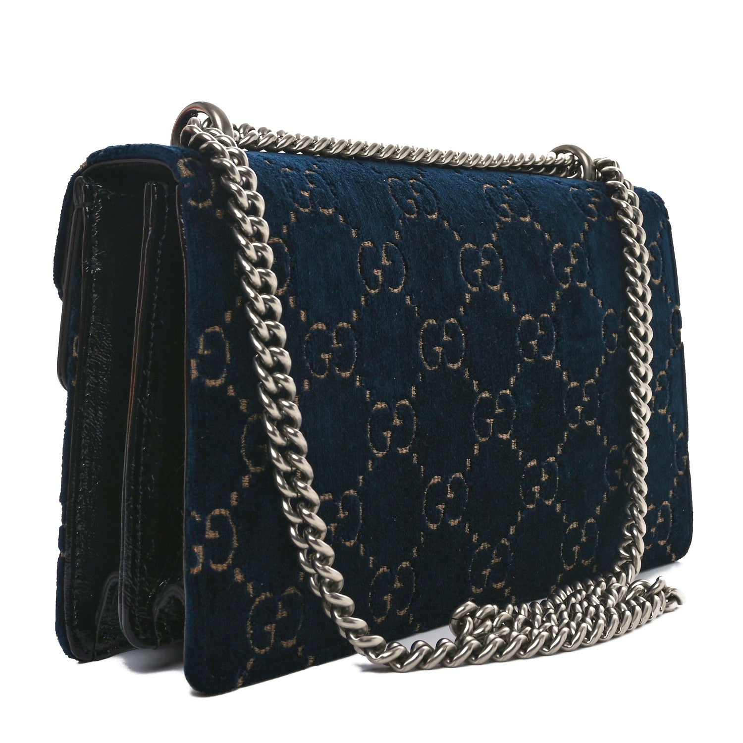 Gucci Velvet Skipper Crystal GG Monogram Small Dionysus Shoulder Bag Blue Beige Black 2 of 9