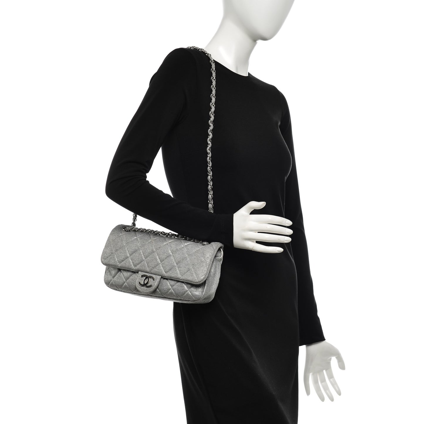 Metallic Jersey Quilted Medium Single Flap Grey