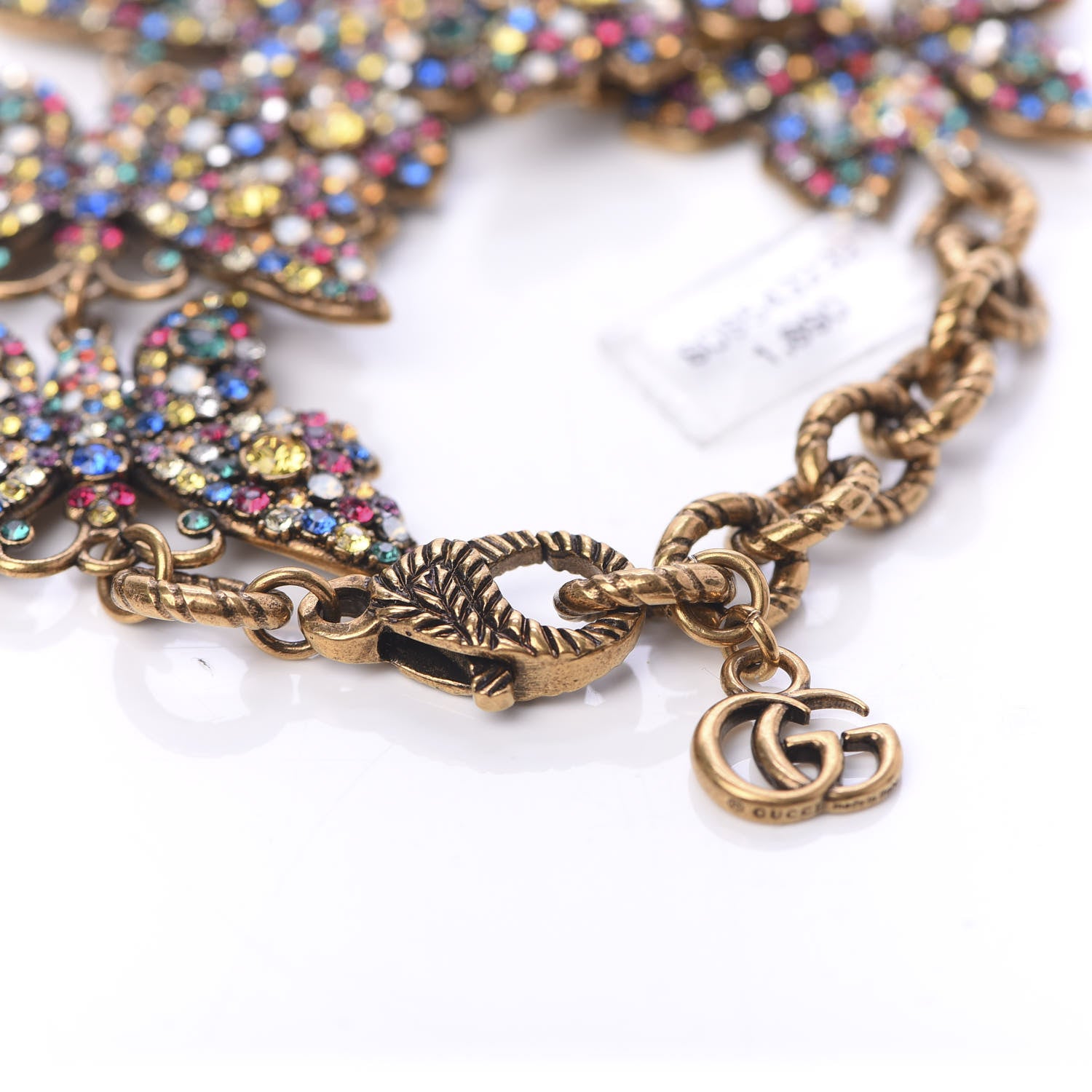Gucci Metal Crystal Butterfly Bracelet Aged Gold Multicolor 3 of 6