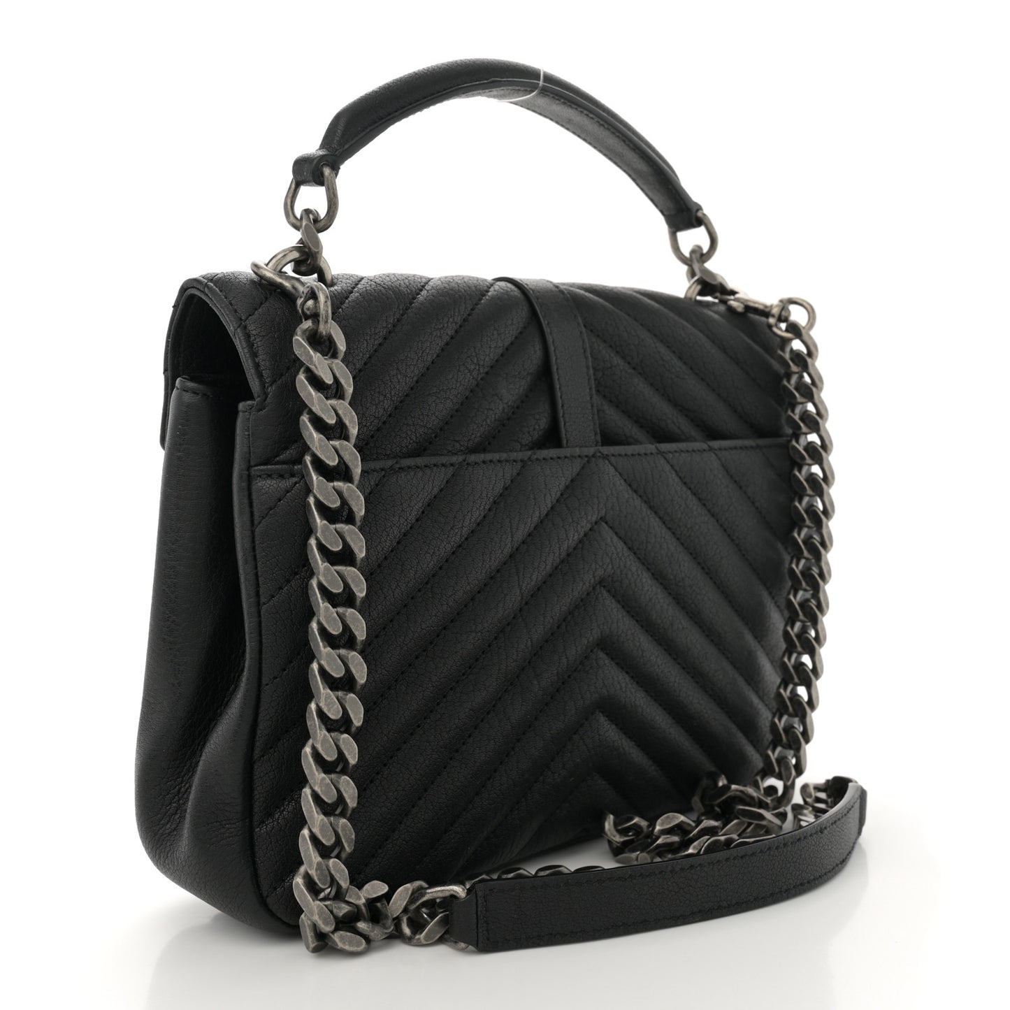 Sheepskin Matelasse Chevron Monogram Medium College Bag Black
