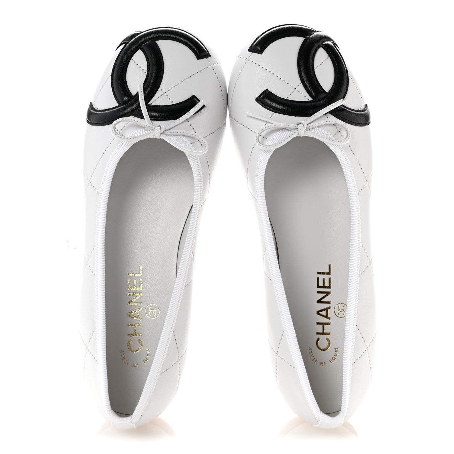 Lambskin Quilted CC Cambon Ballet Flats 39 White Black