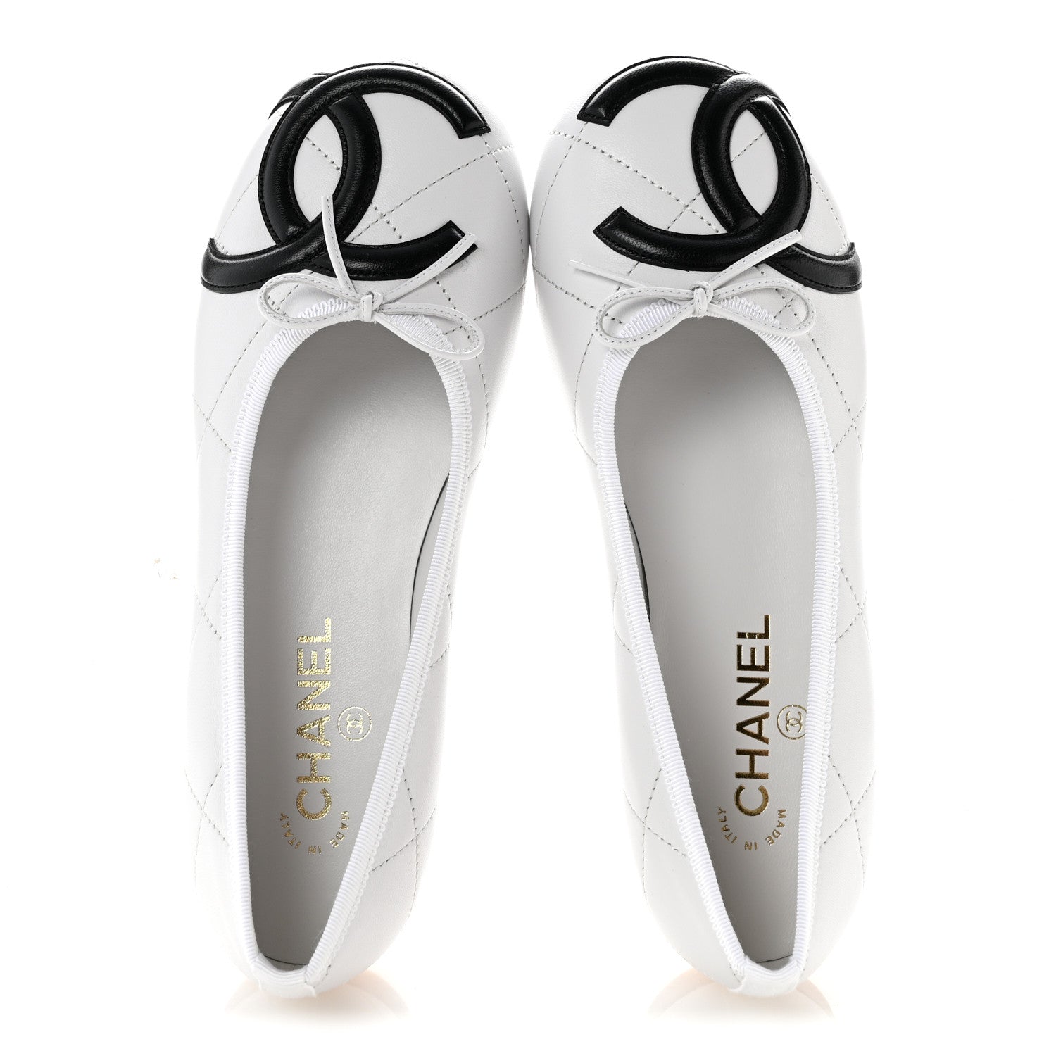 Chanel Lambskin Quilted CC Cambon Ballet Flats 39 White Black 2 of 10