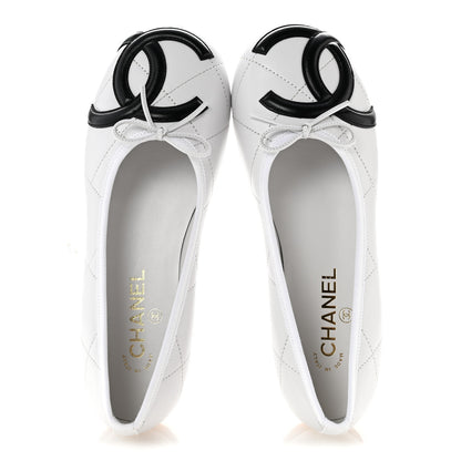 Chanel Lambskin Quilted CC Cambon Ballet Flats 39 White Black 2 of 10