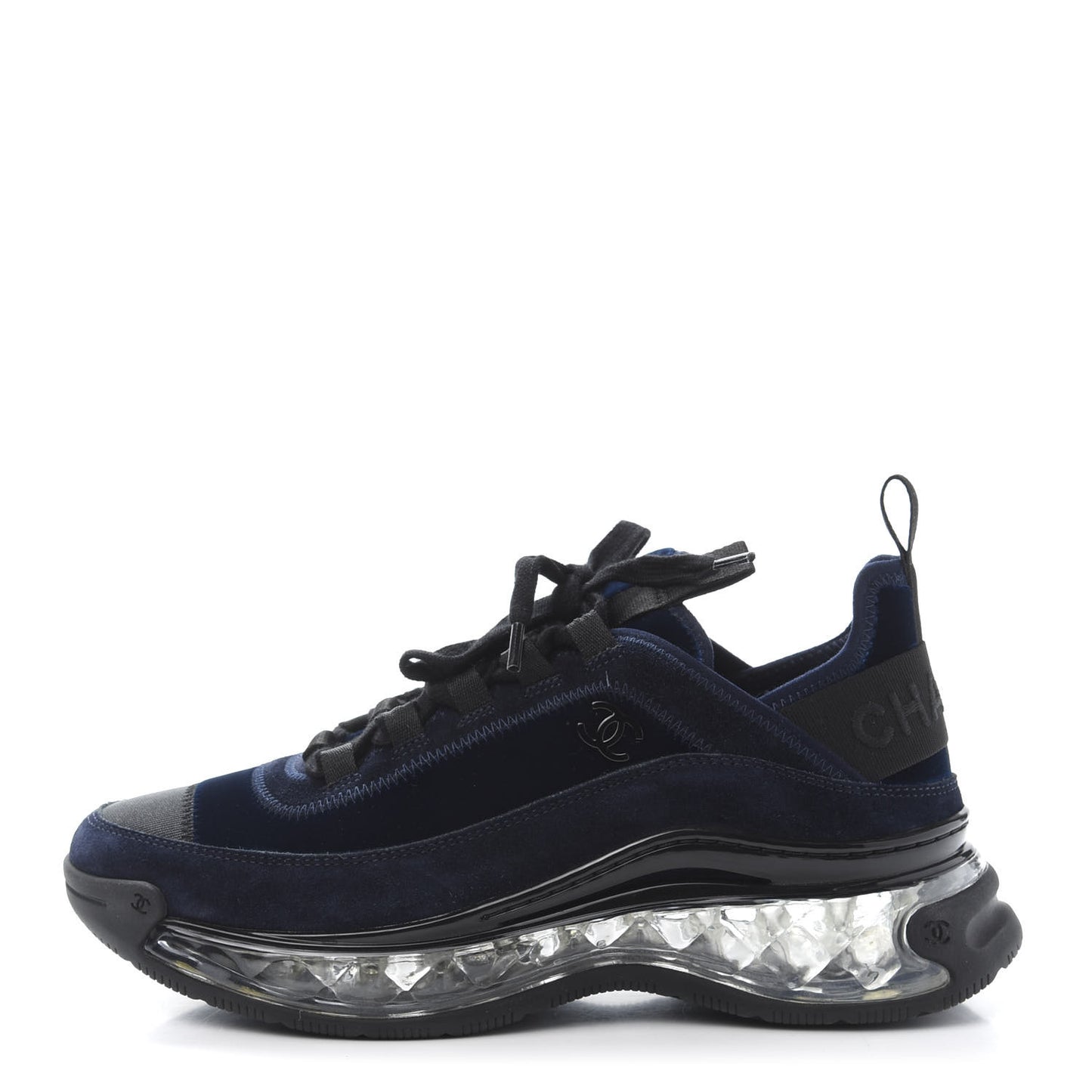 Suede Calfskin Velvet Grosgrain CC Sneakers 38 Navy Blue Black
