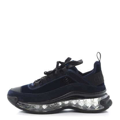 Chanel Suede Calfskin Velvet Grosgrain CC Sneakers 38 Navy Blue Black 1 of 10