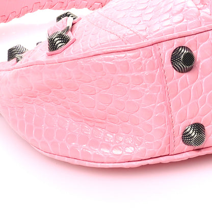 Balenciaga Extra Supple Calfskin Crocodile Embossed Small Le Cagole Shoulder Bag Sweet Pink 10 of 13
