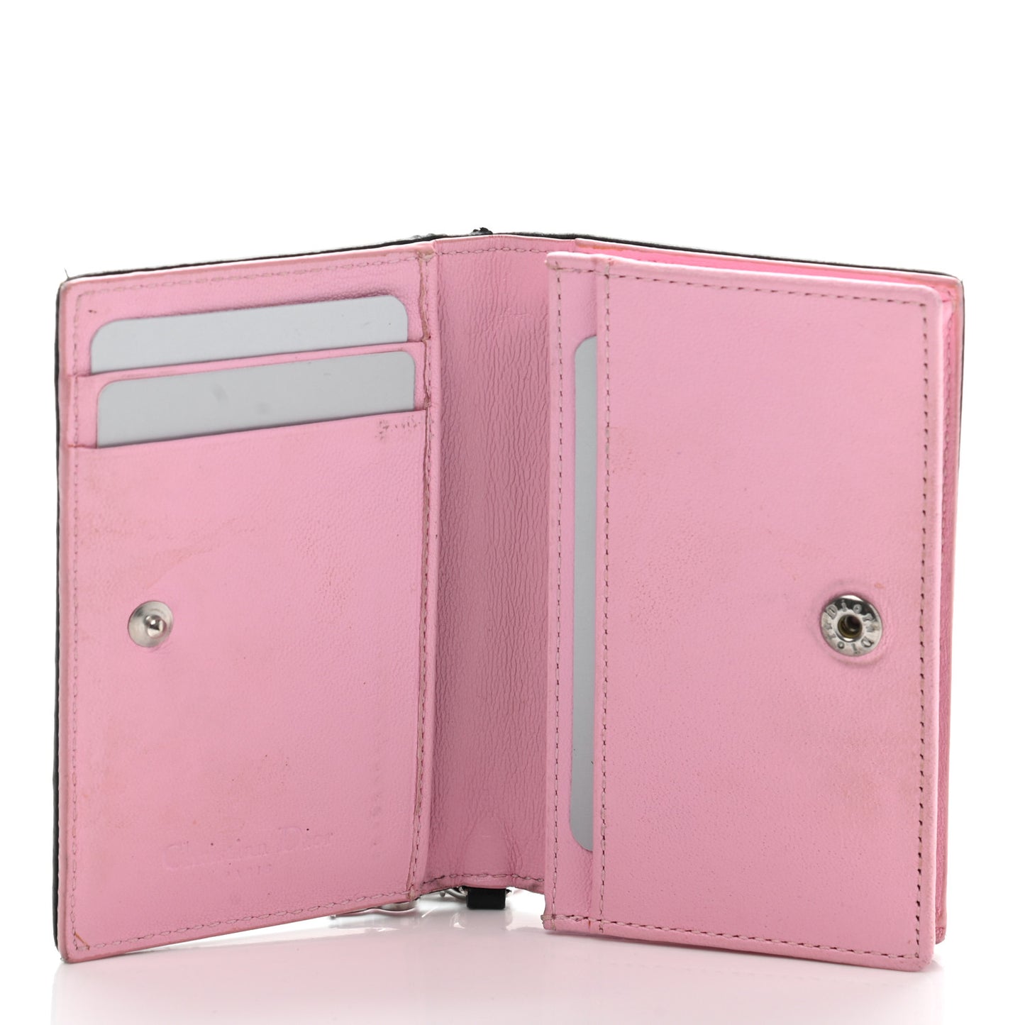 Lambskin Cannage Bi-Color Small Lady Dior Flap Card Holder Black Pink