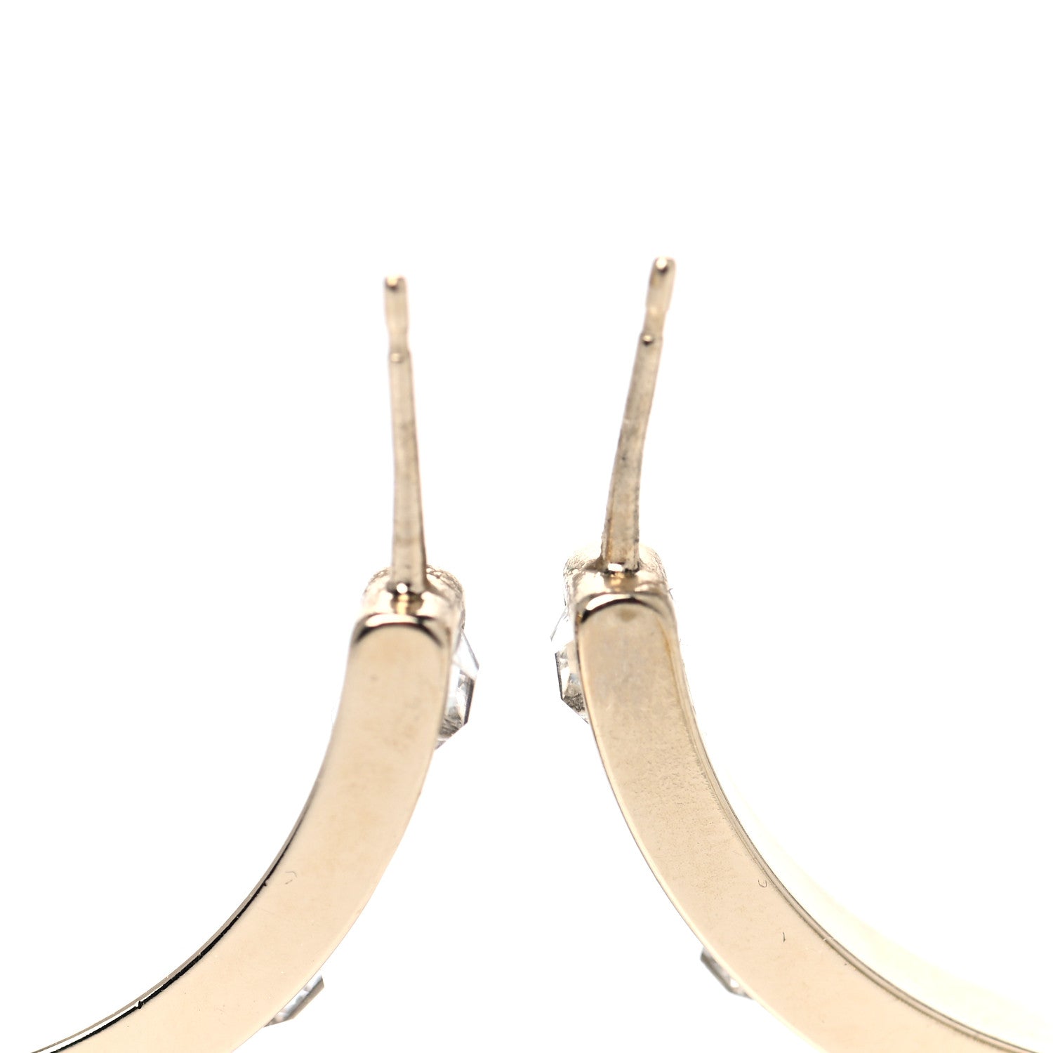 Chanel Metal Baguette Crystal Logo CC Hoop Earrings Gold 4 of 5