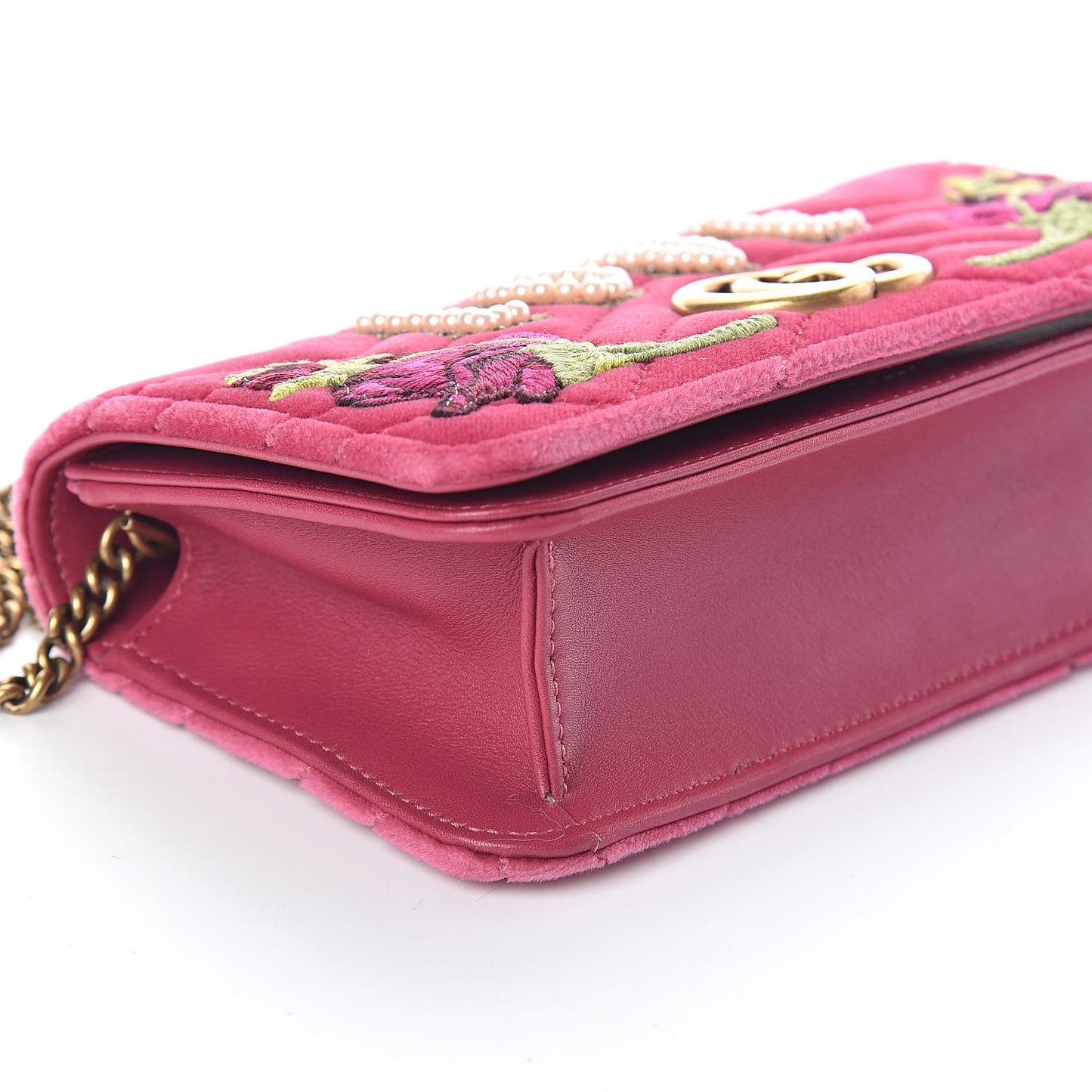 Velvet Matelasse Love Embroidered GG Marmont Mini Bag Light Raspberry Rose