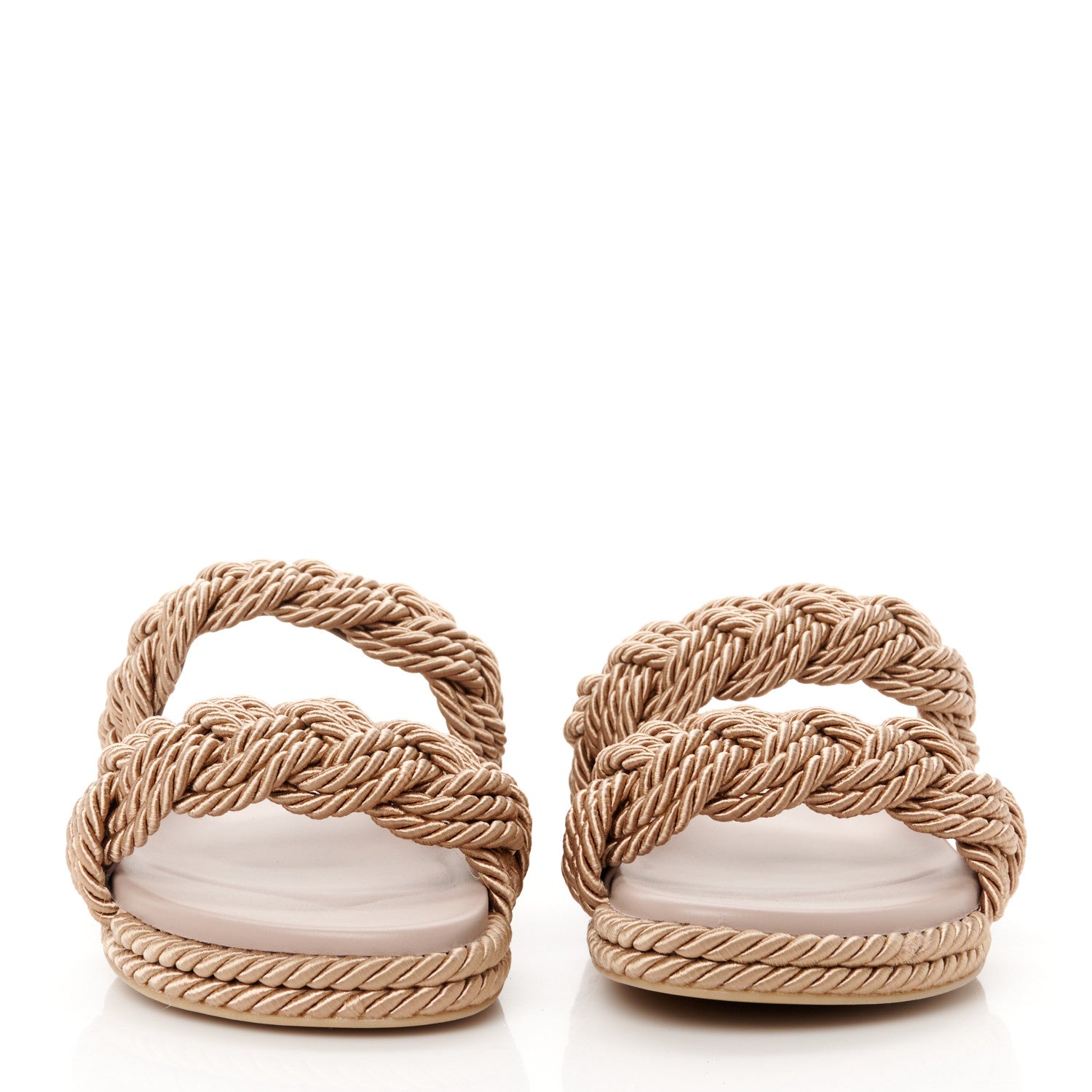 Valentino Garavani Calfskin Silk Woven Rockstud Torchon 5mm Sandals 40 Poudre 3 of 9