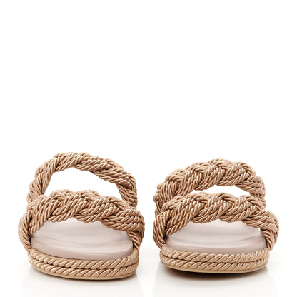 Valentino Garavani Calfskin Silk Woven Rockstud Torchon 5mm Sandals 40 Poudre 3 of 9