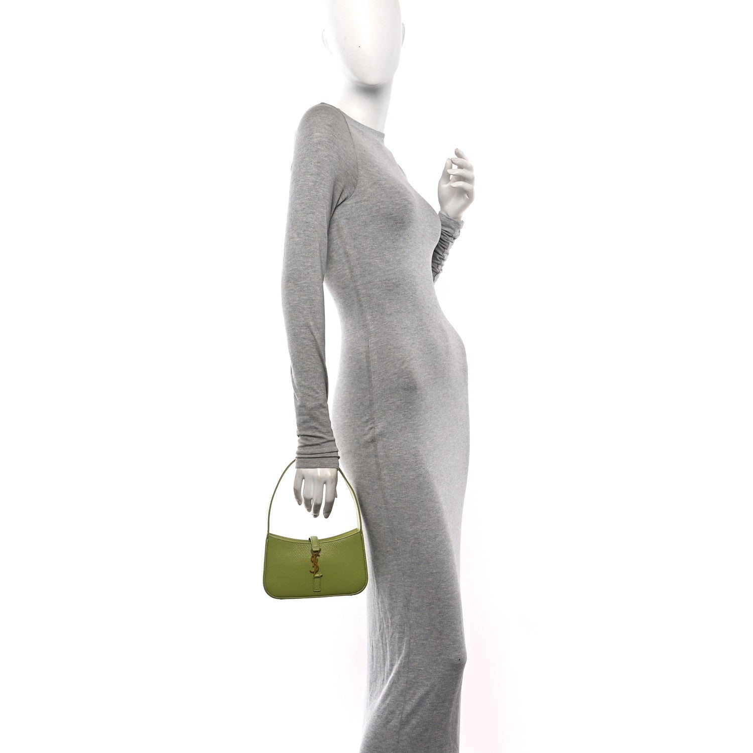 Saint Laurent Calfskin Lizard Embossed Le 5 A 7 Mini Hobo Dull Lime 2 of 10
