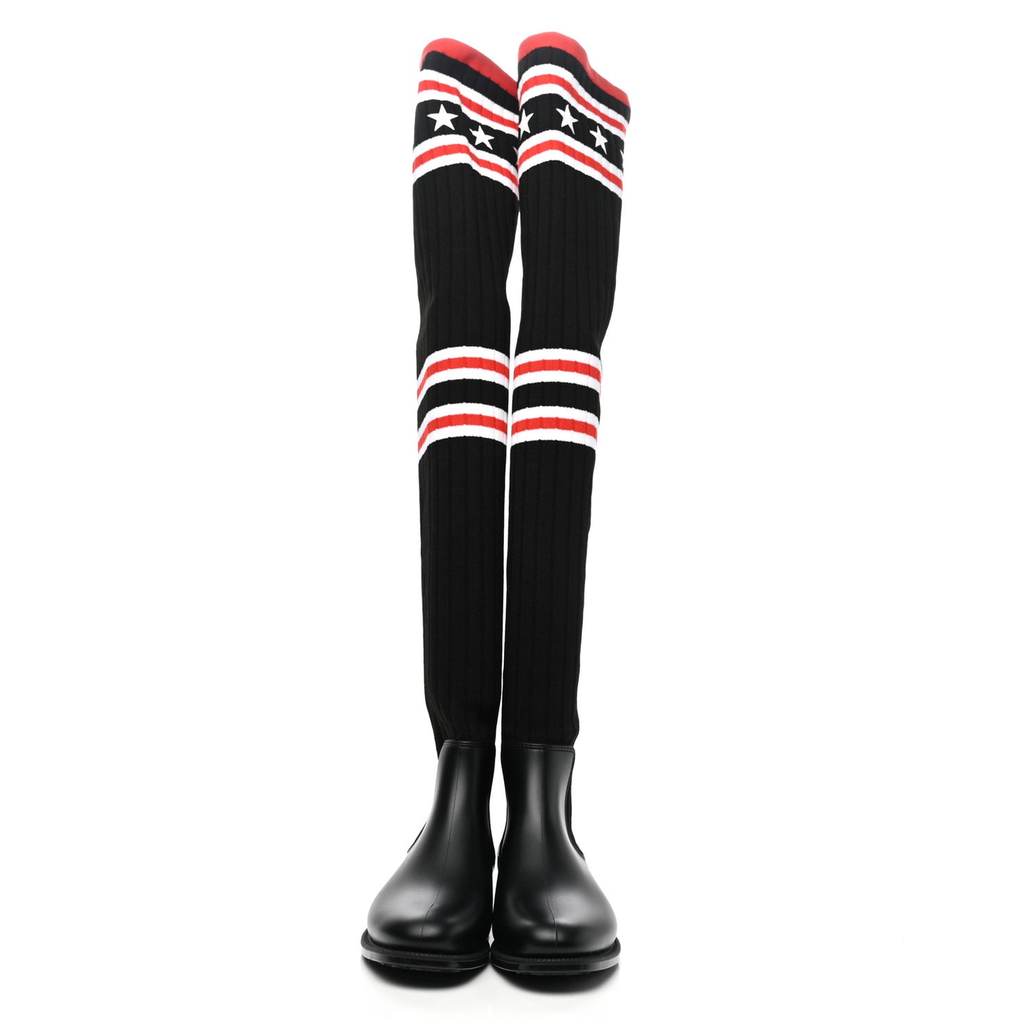 Knit Rubber Storm Over The Knee Boots 36 Black