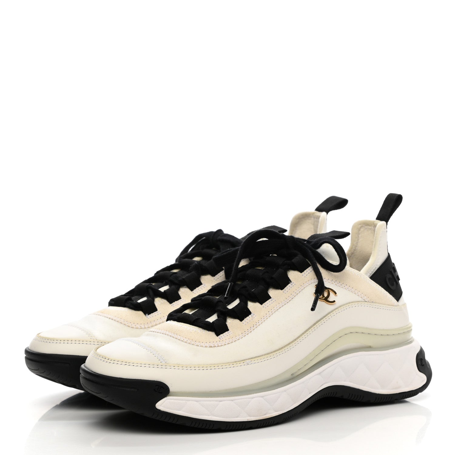 Chanel Calfskin Suede CC Sneakers 39 White Black 3 of 9