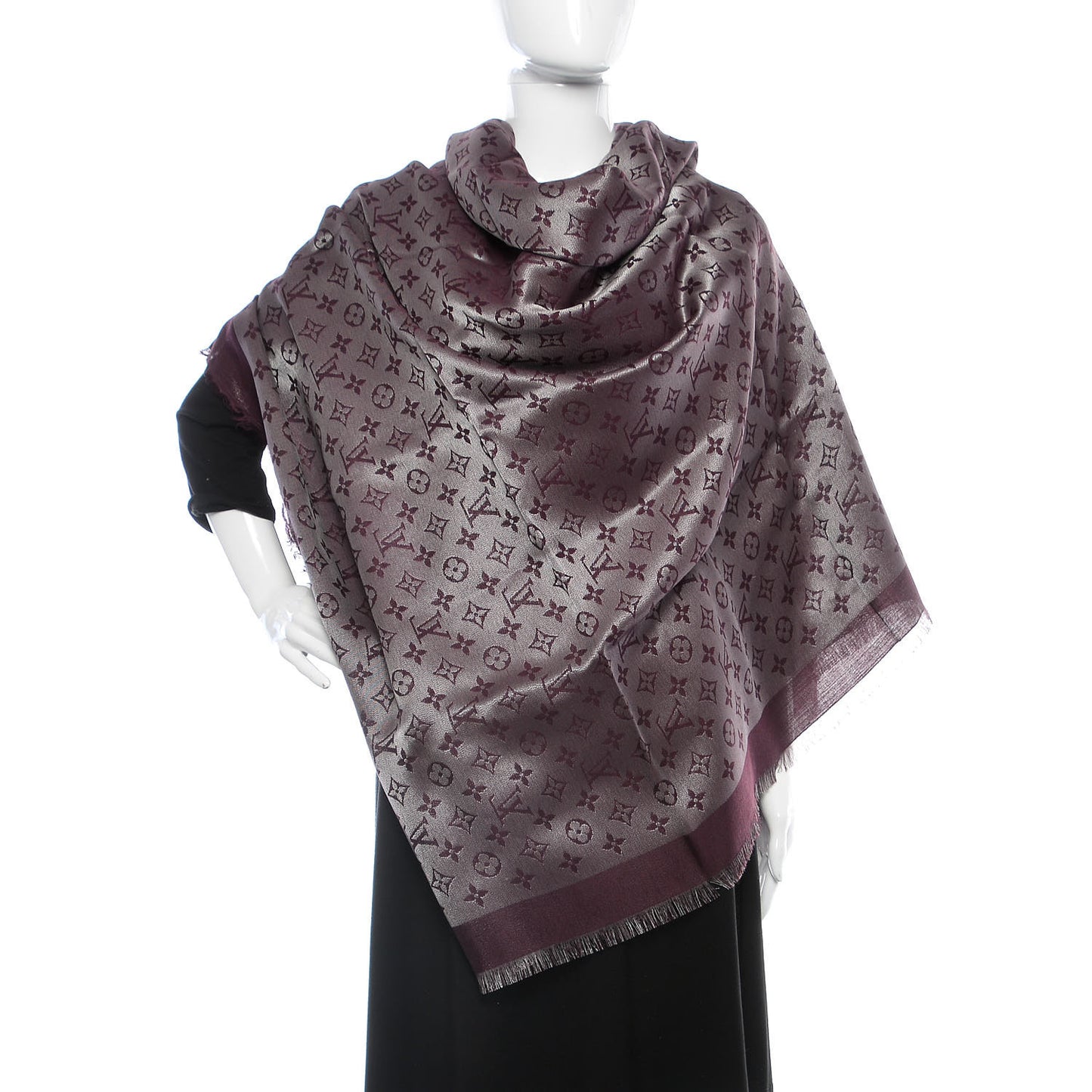 Silk Lurex Wool Monogram Shine Shawl Amarante