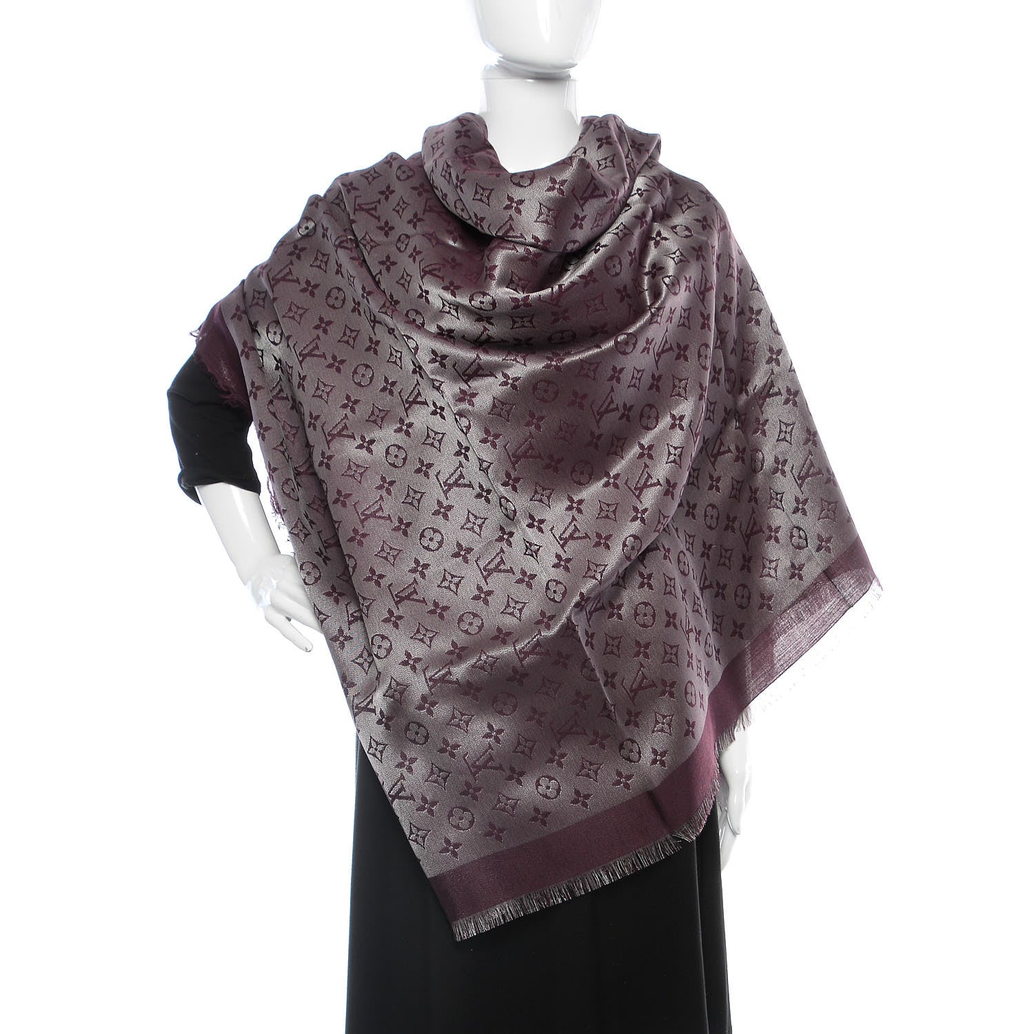 Louis Vuitton Silk Lurex Wool Monogram Shine Shawl Amarante 2 of 4