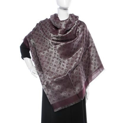 Louis Vuitton Silk Lurex Wool Monogram Shine Shawl Amarante 2 of 4