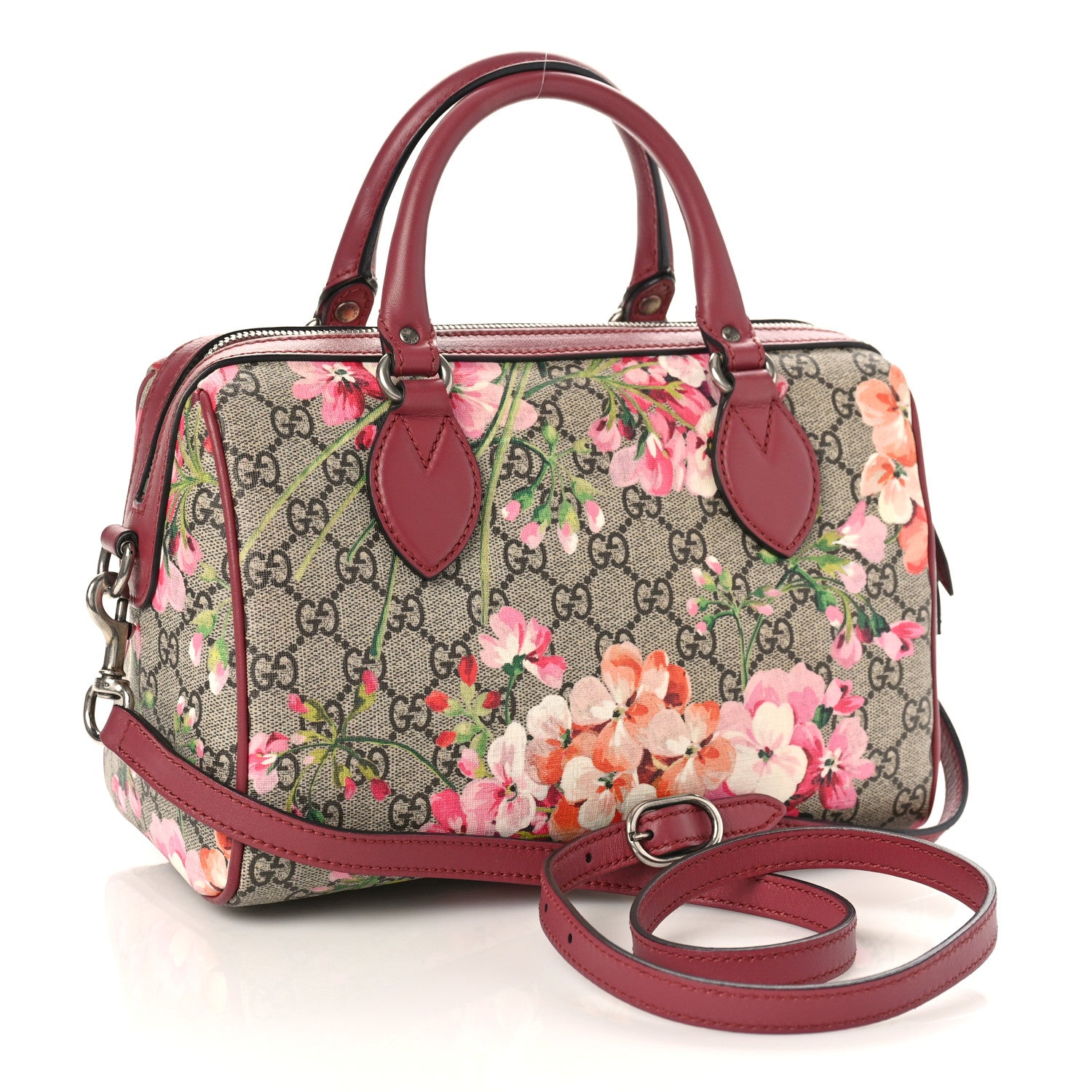 Gucci GG Supreme Monogram Blooms Small Boston Beige Multicolor Dry Rose 2 of 9