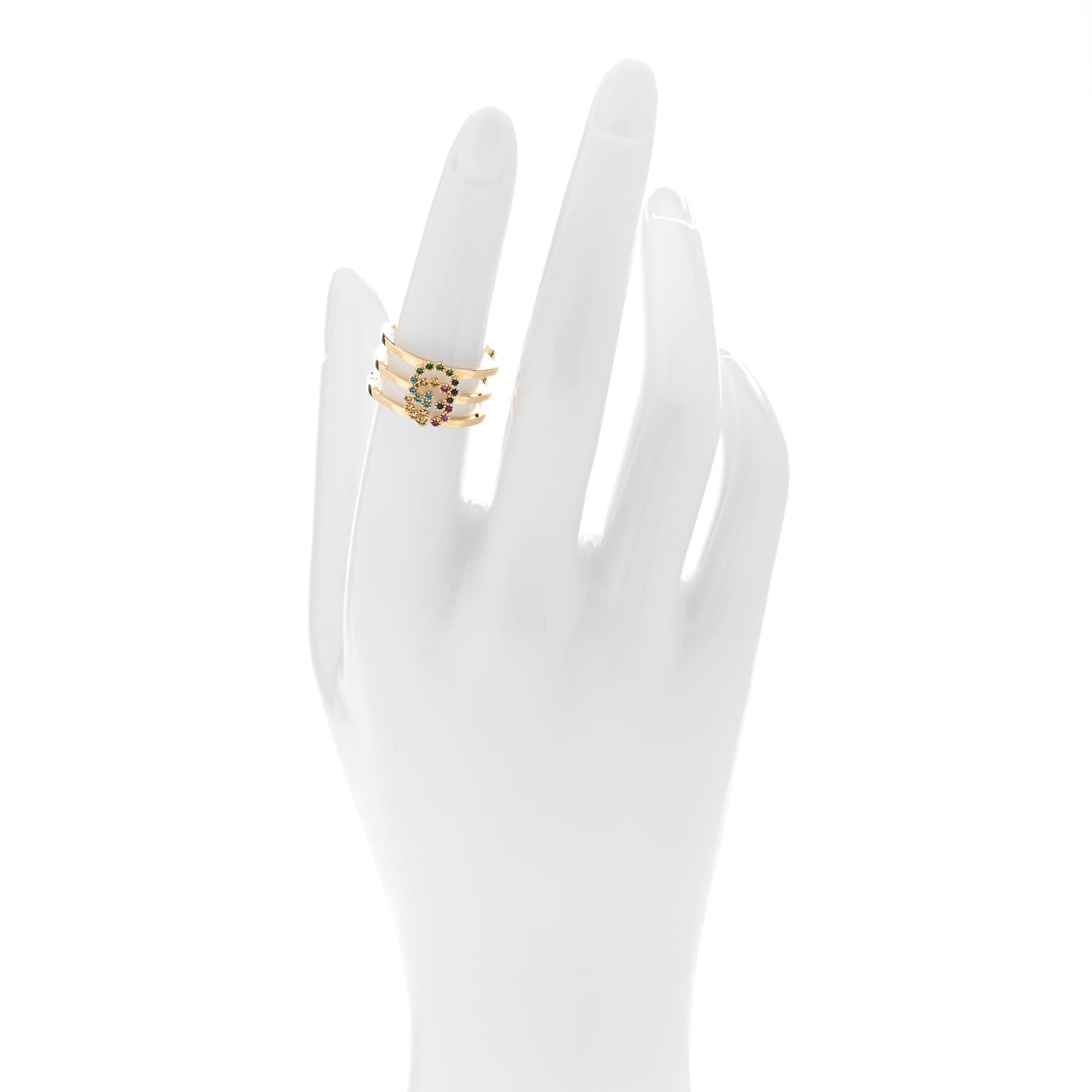 Gucci 18K Yellow Gold Multi Gemstone Running GG Ring 53 6.5 2 of 7
