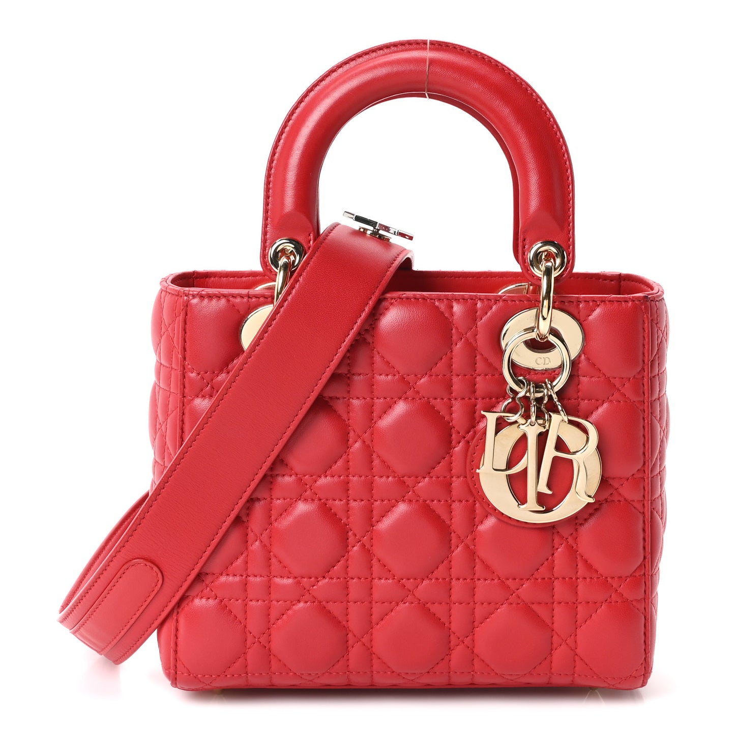 Lambskin Cannage Small Lucky Badges Lady Dior Red