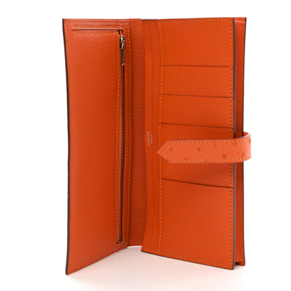 Hermes Ostrich Bearn Gusset Wallet Orange 5 of 7